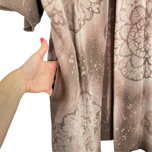 Handmade Sweatshirt Hoodie Cardigan Womens Small Medium Taupe Tan Floral Mandala - Picture 5 of 13